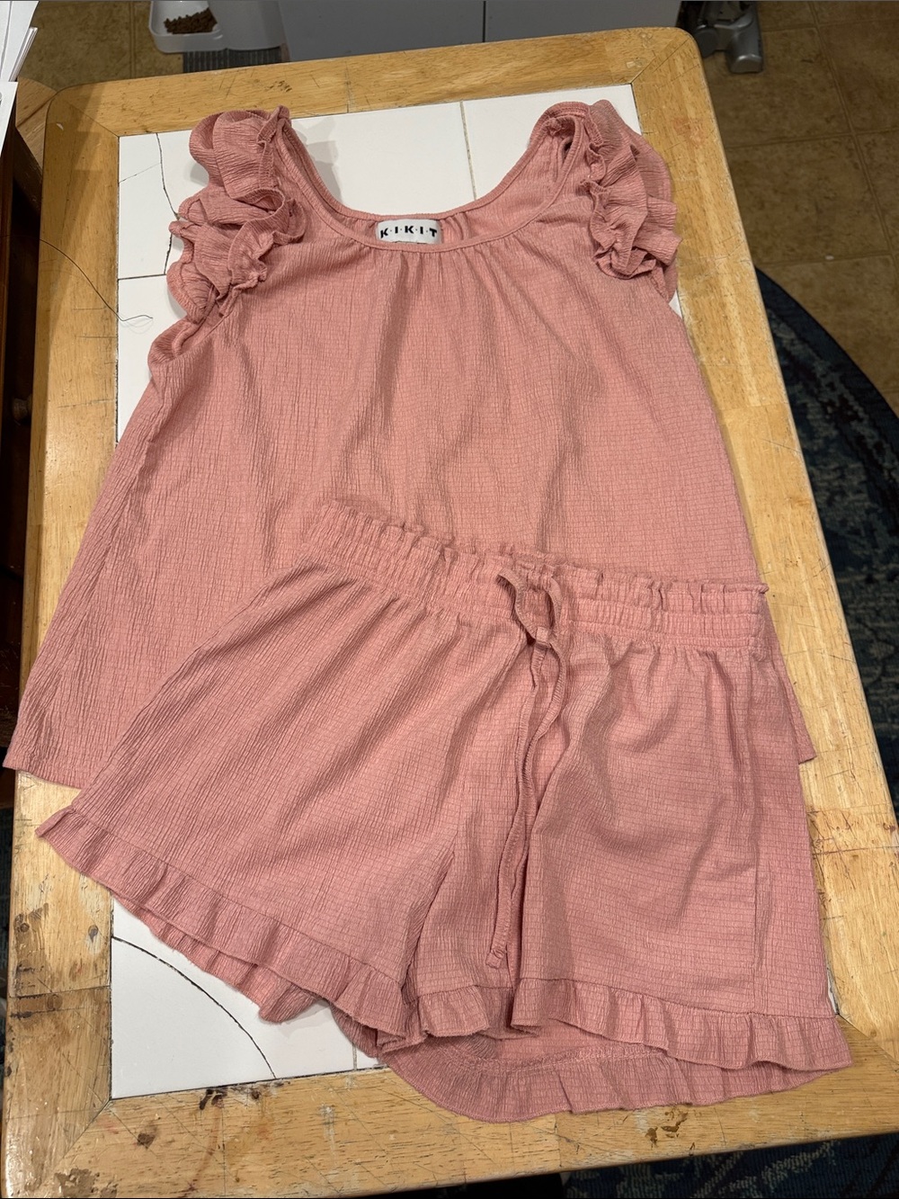 Kikit Rose Pink Ruffle Sleeve Shorts Set